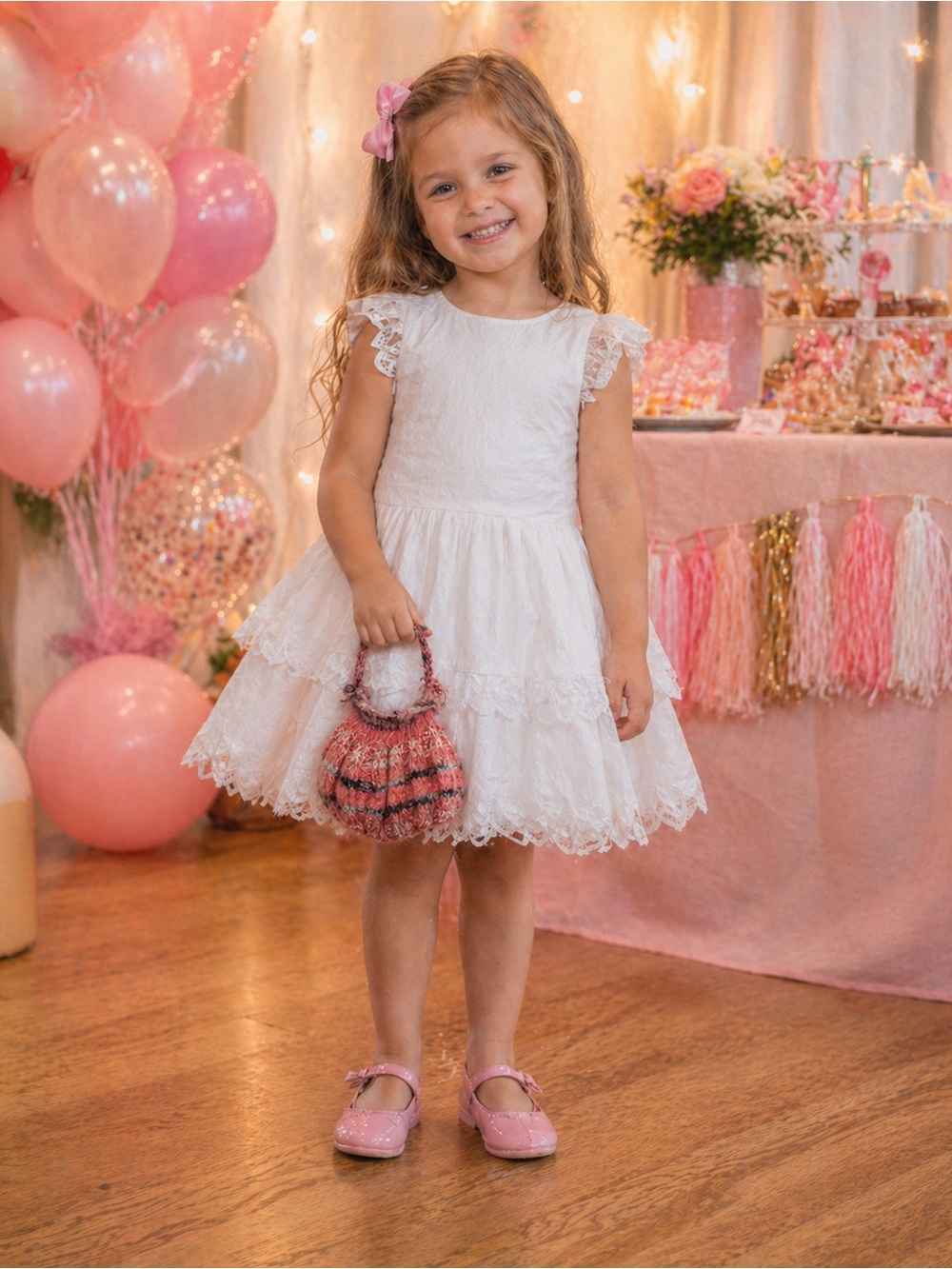Girls Pink Crochet Mini Bag for Kids - Charming Party Accessory